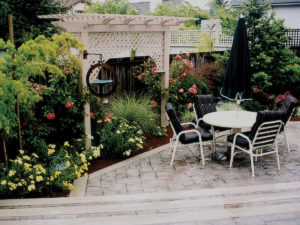 Outdoor patio landscaping provides a beautiful setting for entertaining