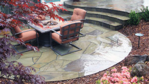 Connecticut Bluestone 'Full color range' split level patio and curved steps