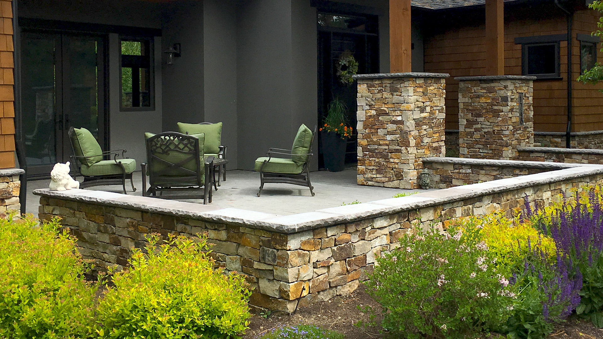 Stone seat wall and columns